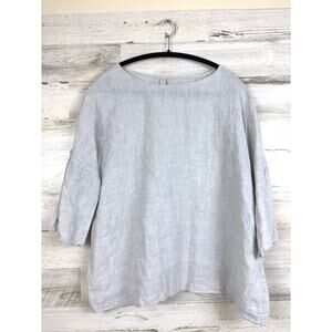 Studio 412 Womens L Light Gray Linen Crew Neck Tunic Top Lightweight Blouse